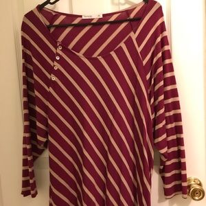 XL Deep Magenta blouse w/beige stripes.